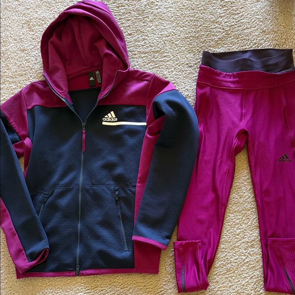 Adidas Women's Navy and Pink Tracksuit